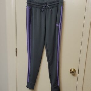 Adidas Women Charcoal Joggers with Lavender Stripes